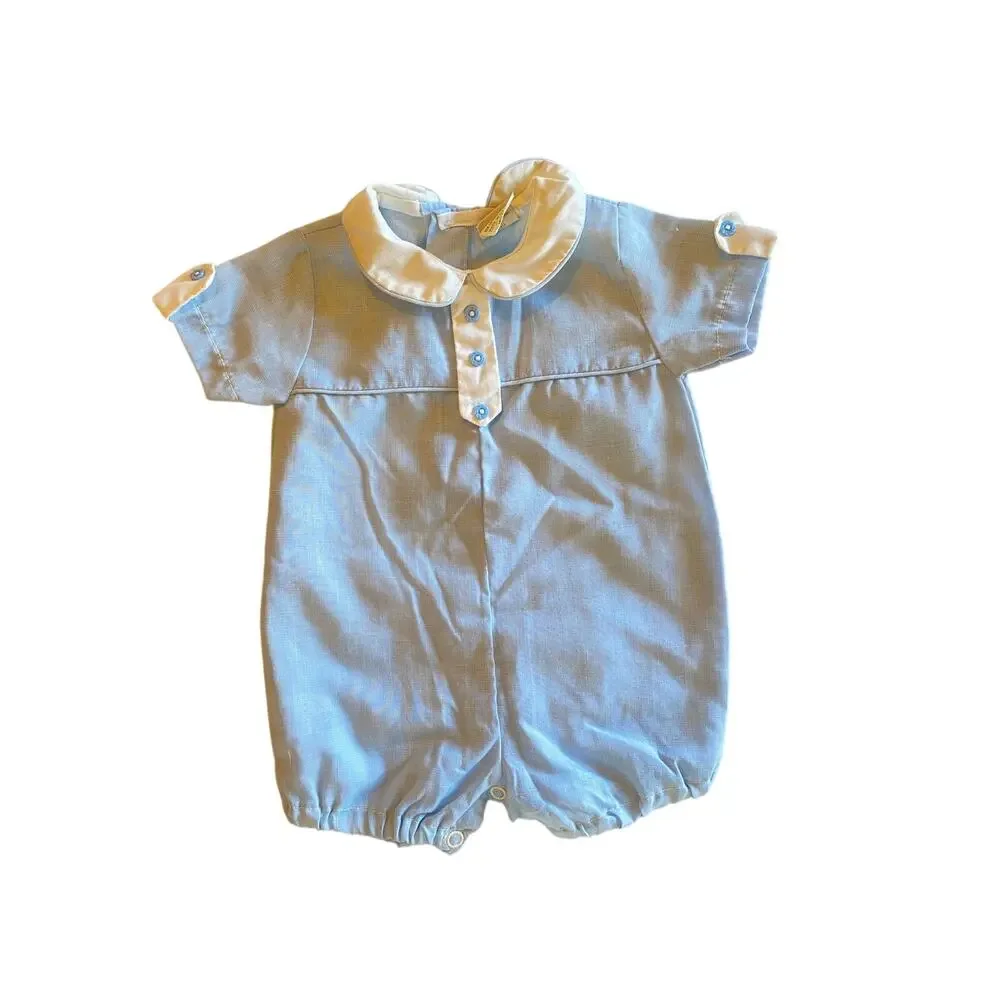 Alexis Baby Romper Vintage 80's Blue with White Details and Blue Button Detail